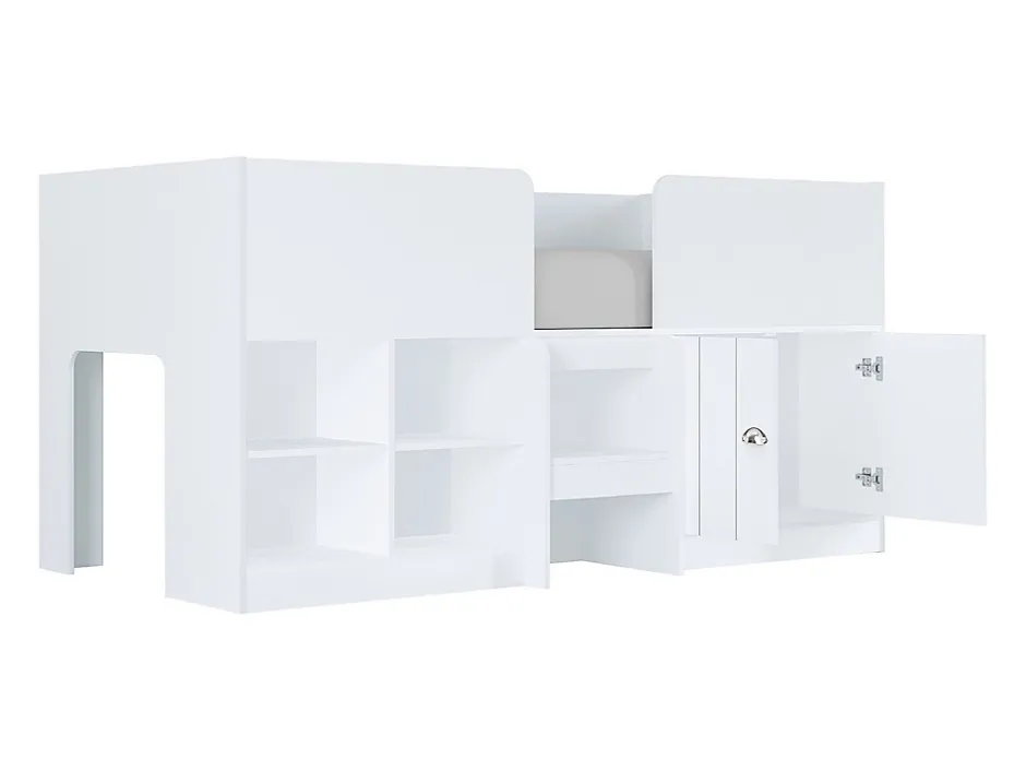 Vente-unique Lit mi-hauteur 90 x 190 cm avec rangements - Coloris : Blanc - BOUTANIO Sale