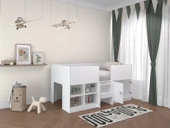 Vente-unique Lit mi-hauteur 90 x 190 cm avec rangements - Coloris : Blanc - BOUTANIO Sale