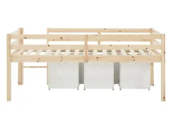 Vente-unique Lit mi-hauteur 90 x 190 cm avec rangement - Pin et MDF - Coloris : Naturel et blanc + Matelas - LANIORI Discount