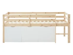 Vente-unique Lit mi-hauteur 90 x 190 cm avec rangement - Pin et MDF - Coloris : Naturel et blanc + Matelas - LANIORI Discount