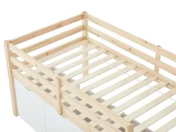 Vente-unique Lit mi-hauteur 90 x 190 cm avec rangement - Pin et MDF - Coloris : Naturel et blanc + Matelas - LANIORI Discount