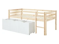 Vente-unique Lit mi-hauteur 90 x 190 cm avec rangement - Pin et MDF - Coloris : Naturel et blanc - LANIORI New