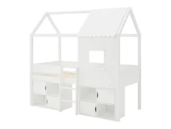 Vente-unique Lit mi-hauteur cabane 90 x 190 cm - Pin et MDF - Blanc - VALESKIA Hot