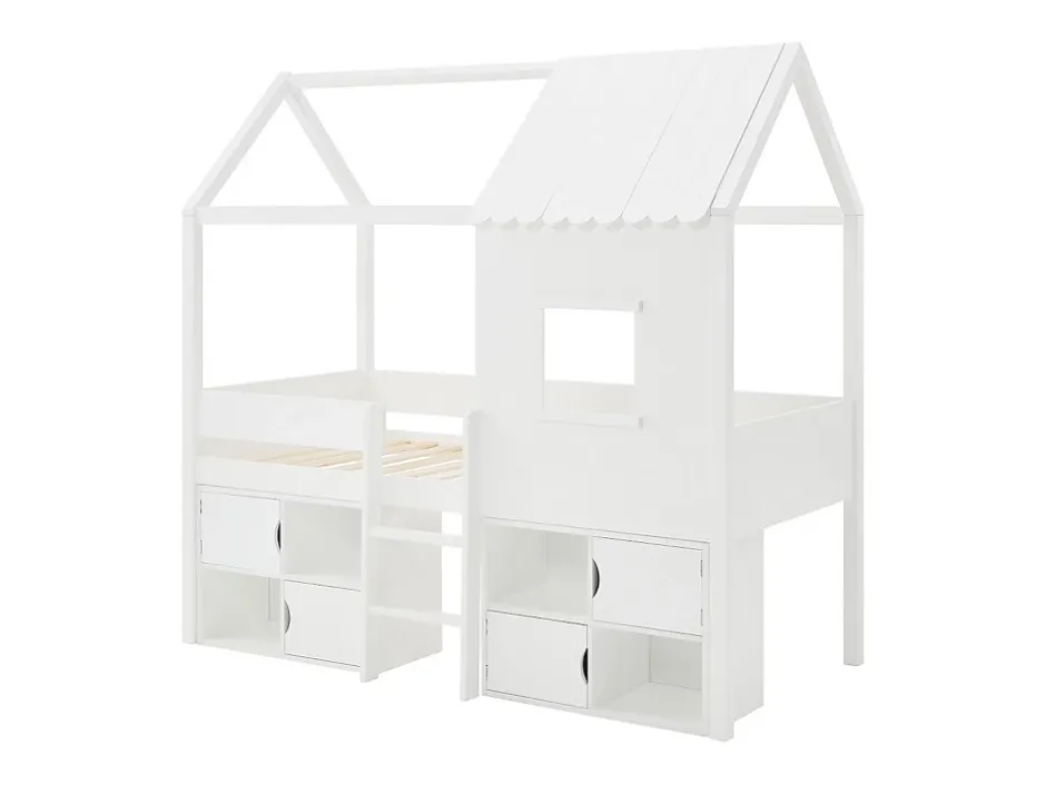 Vente-unique Lit mi-hauteur cabane 90 x 190 cm - Pin et MDF - Blanc - VALESKIA Hot