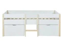 Vente-unique Lit mi-hauteur SISSY - 2 tiroirs - 90 x 190 cm - Blanc et chêne