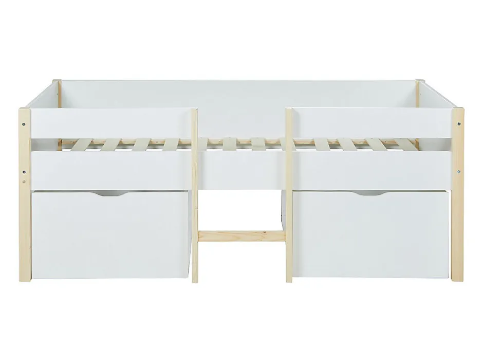 Vente-unique Lit mi-hauteur SISSY - 2 tiroirs - 90 x 190 cm - Blanc et chêne