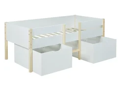 Vente-unique Lit mi-hauteur SISSY - 2 tiroirs - 90 x 190 cm - Blanc et chêne