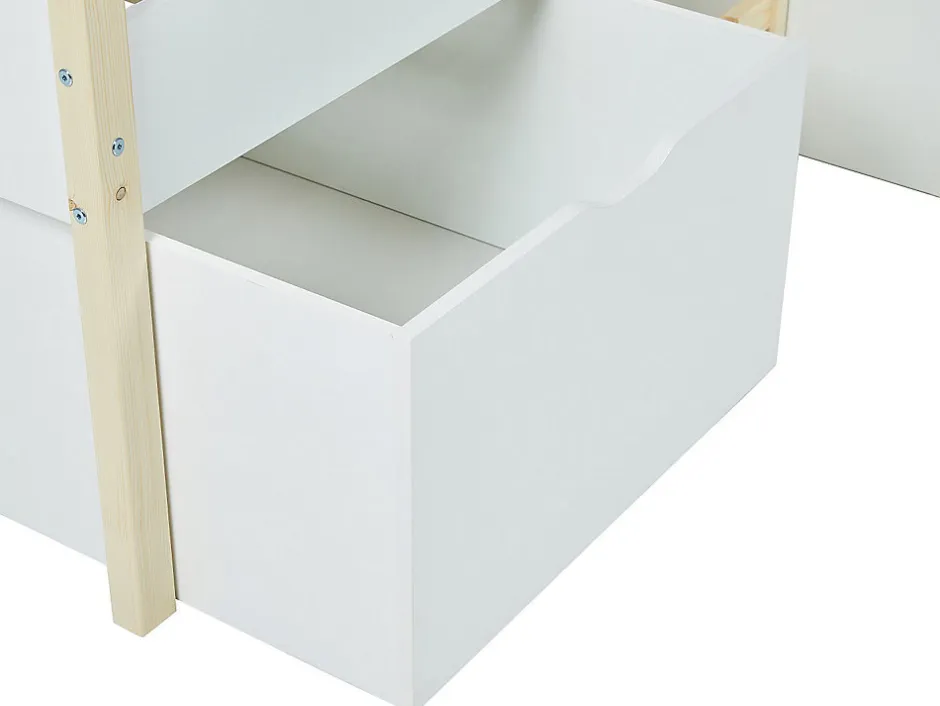 Vente-unique Lit mi-hauteur SISSY - 2 tiroirs - 90 x 190 cm - Blanc et chêne