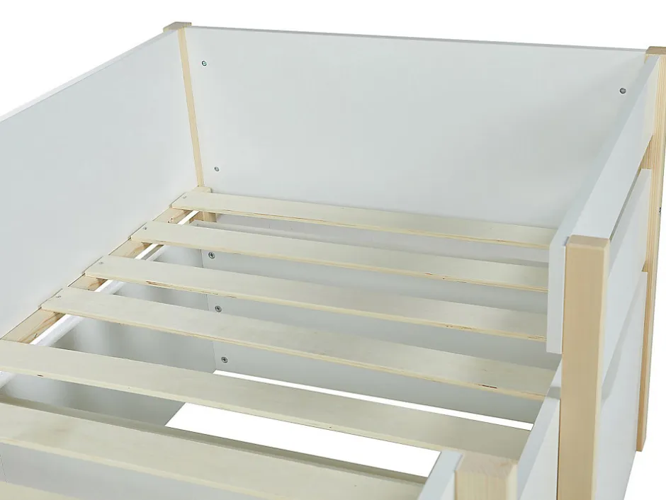 Vente-unique Lit mi-hauteur SISSY - 2 tiroirs - 90 x 190 cm - Blanc et chêne