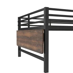 Okwish Lit mi-hauteur 140x200 cm avec étagères et éclairage LED télécommande - lit enfant/ado gain de place - sans matelas - Noir