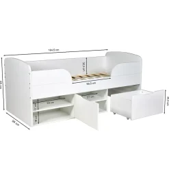 Weber Industries Lit mi-hauteur 90x190 cm ELIO avec sommier et rangements / Blanc