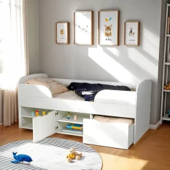 Weber Industries Lit mi-hauteur 90x190 cm ELIO avec sommier et rangements / Blanc