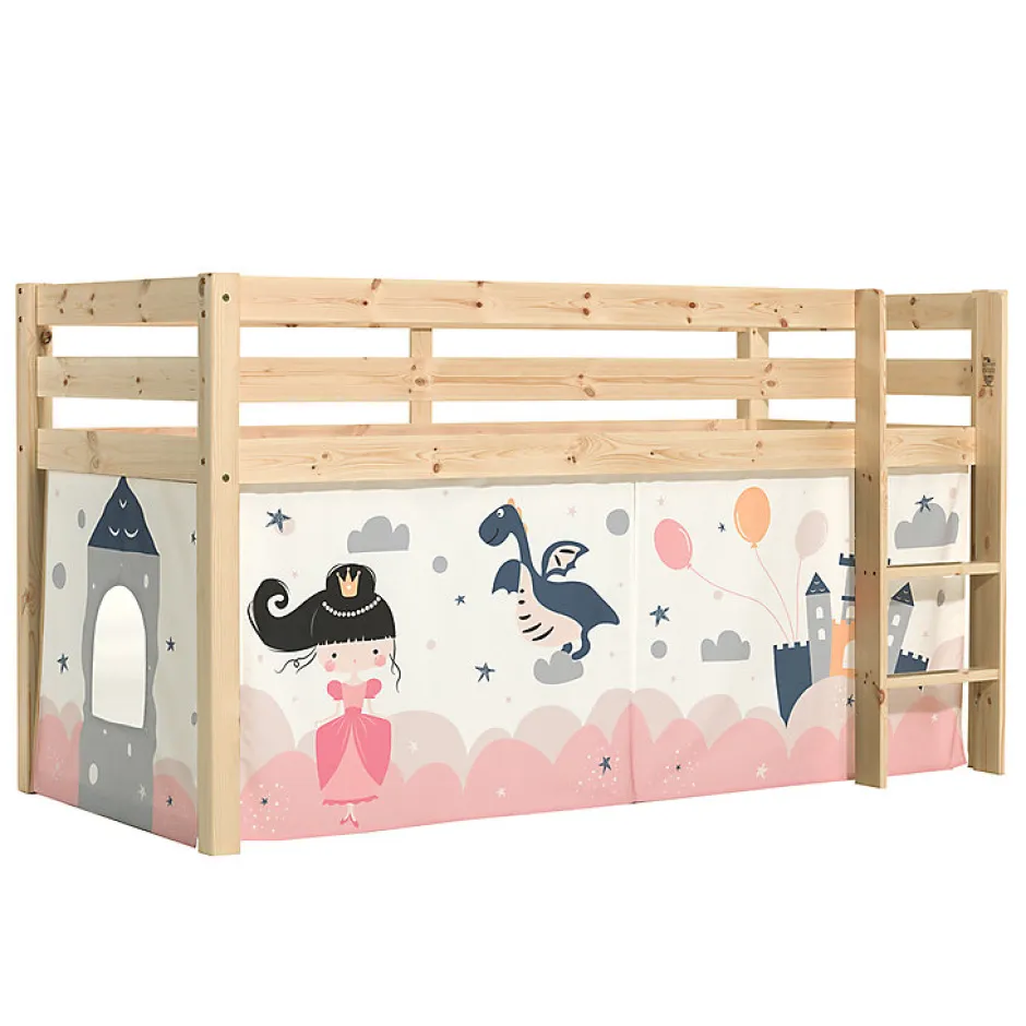 Enfant Petits-Meubles Lit Mi-Hauteur 90x200 sommier inclus housse Fairy Vipack Pino Bois