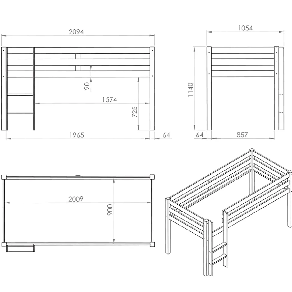 Petits-Meubles Lit Mi-Hauteur 90x200 sommier inclus housse Fairy Vipack Pino Blanc Hot
