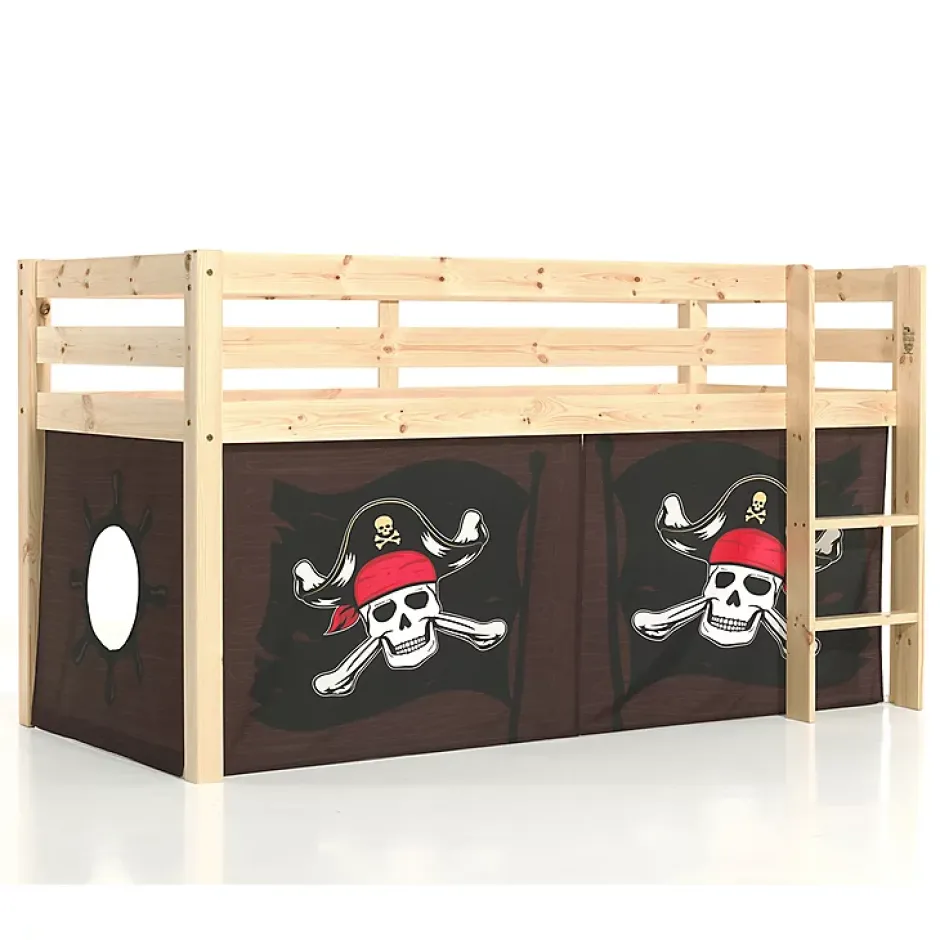 Petits-Meubles Lit Mi-Hauteur 90x200 sommier inclus housse Pirate Vipack Pino Bois Best