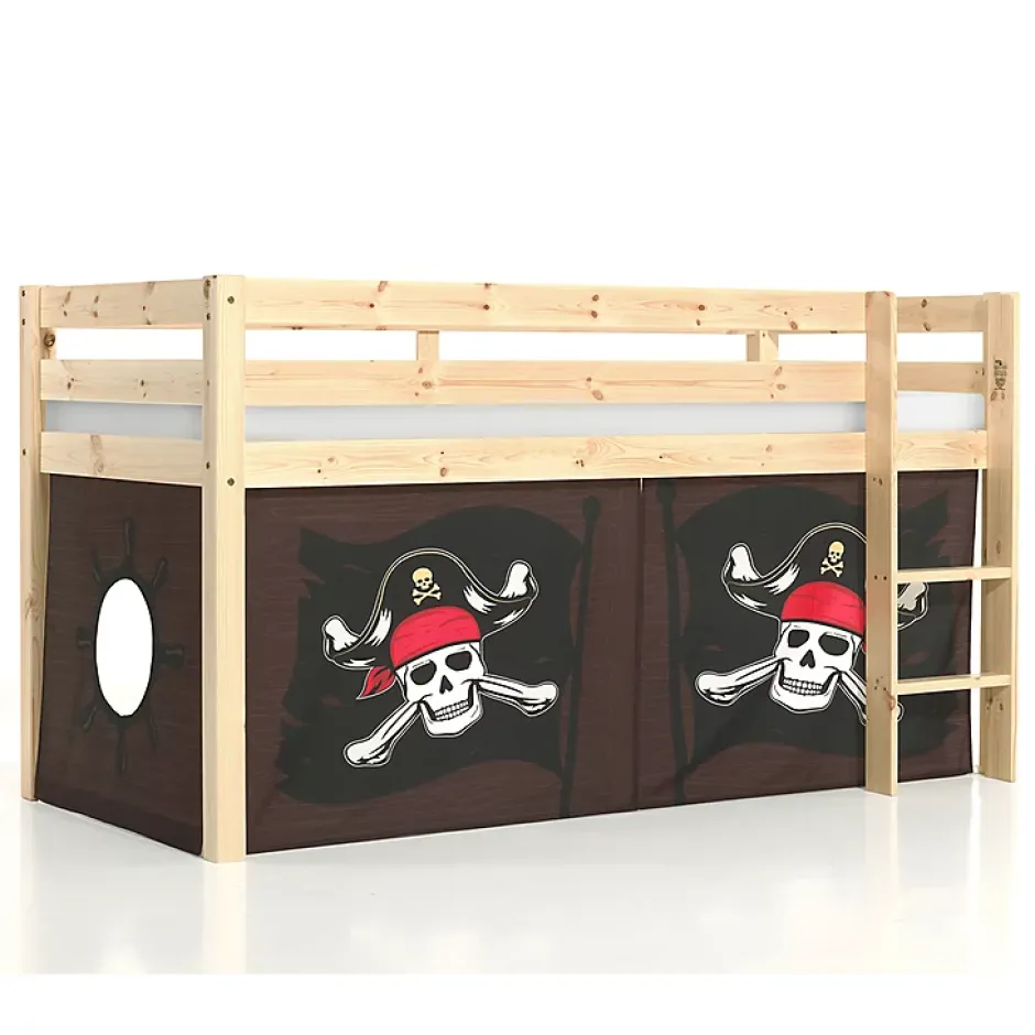 Petits-Meubles Lit Mi-Hauteur 90x200 sommier inclus housse Pirate Vipack Pino Bois Best