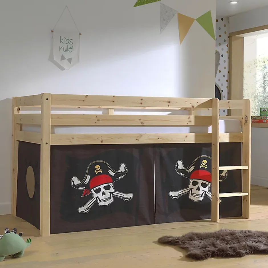 Petits-Meubles Lit Mi-Hauteur 90x200 sommier inclus housse Pirate Vipack Pino Bois Best