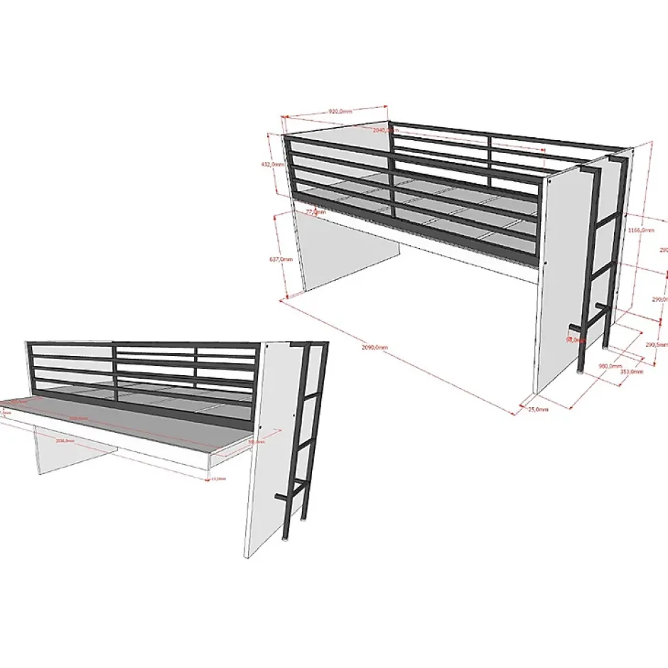 Petits-Meubles Lit mi-hauteur 90x200 sommier inclus Vipack Sam Blanc Outlet