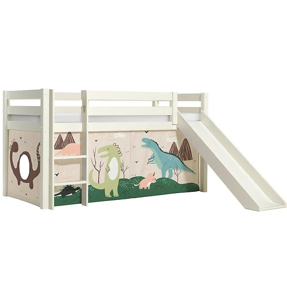 Enfant Petits-Meubles Lit Mi-Hauteur 90x200 Toboggan sommier inclus housse Dino Vipack Pino Blanc