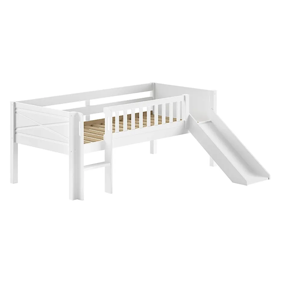 Petits-Meubles Lit mi-hauteur 90x200 toboggan et sommier inclus Vipack Scott Blanc