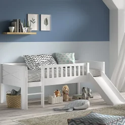 Petits-Meubles Lit mi-hauteur 90x200 toboggan et sommier inclus Vipack Scott Blanc
