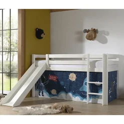 Petits-Meubles Lit Mi-Hauteur 90x200 Toboggan sommier inclus housse Space Vipack Pino Blanc