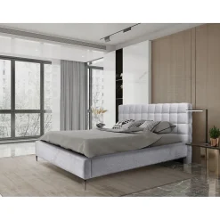 Meublorama Lit MILLIO Blanc 160x200 cm Tissu chenille bouclé Sommier inclus Confort hôtel 5 étoiles