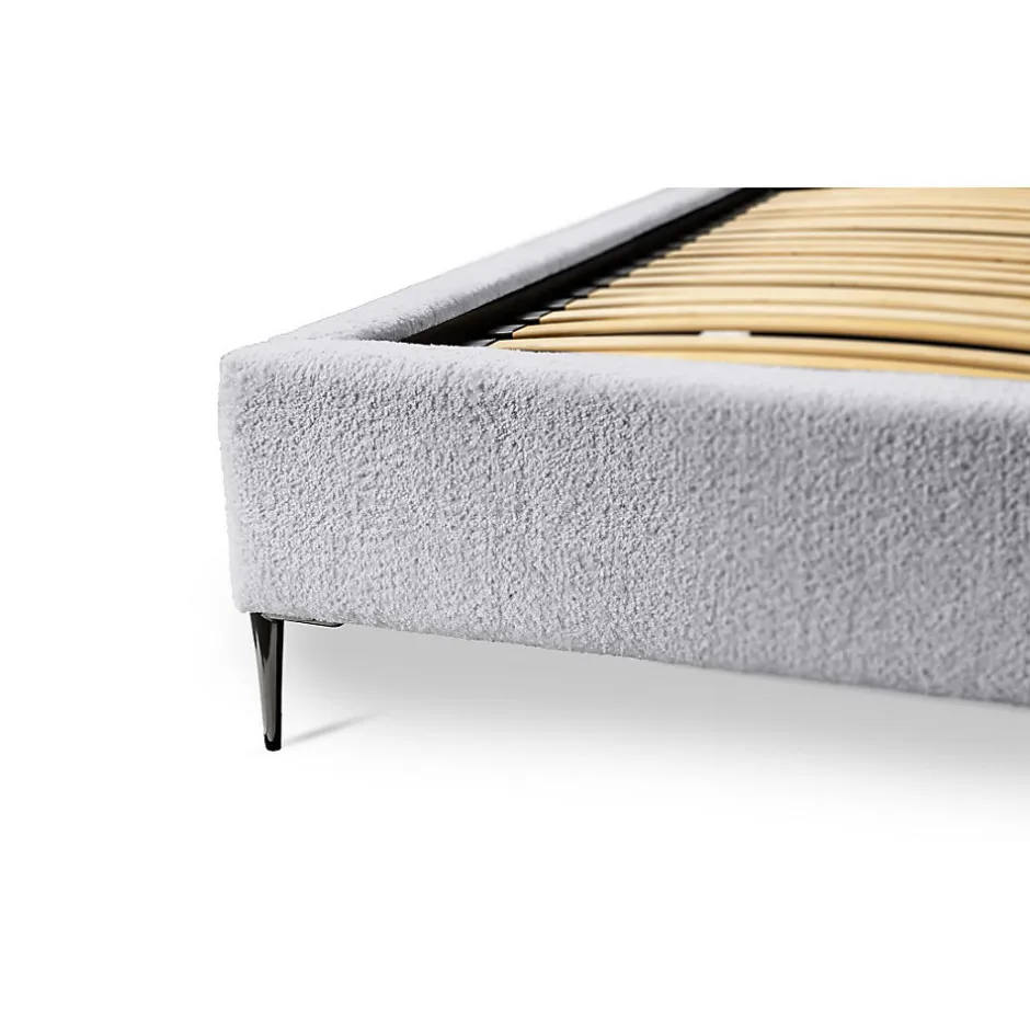 Meublorama Lit MILLIO Blanc 140x200 cm Tissu chenille bouclé Sommier inclus Confort hôtel 5 étoiles