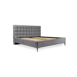 Meublorama Lit MILLIO Gris anthracite 140x200 cm Tissu chenille bouclé Sommier inclus Confort hôtel 5 étoiles Discount