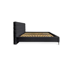 Meublorama Lit MILLIO Noir 180x200 cm Tissu chenille bouclé Sommier inclus Confort hôtel 5 étoiles