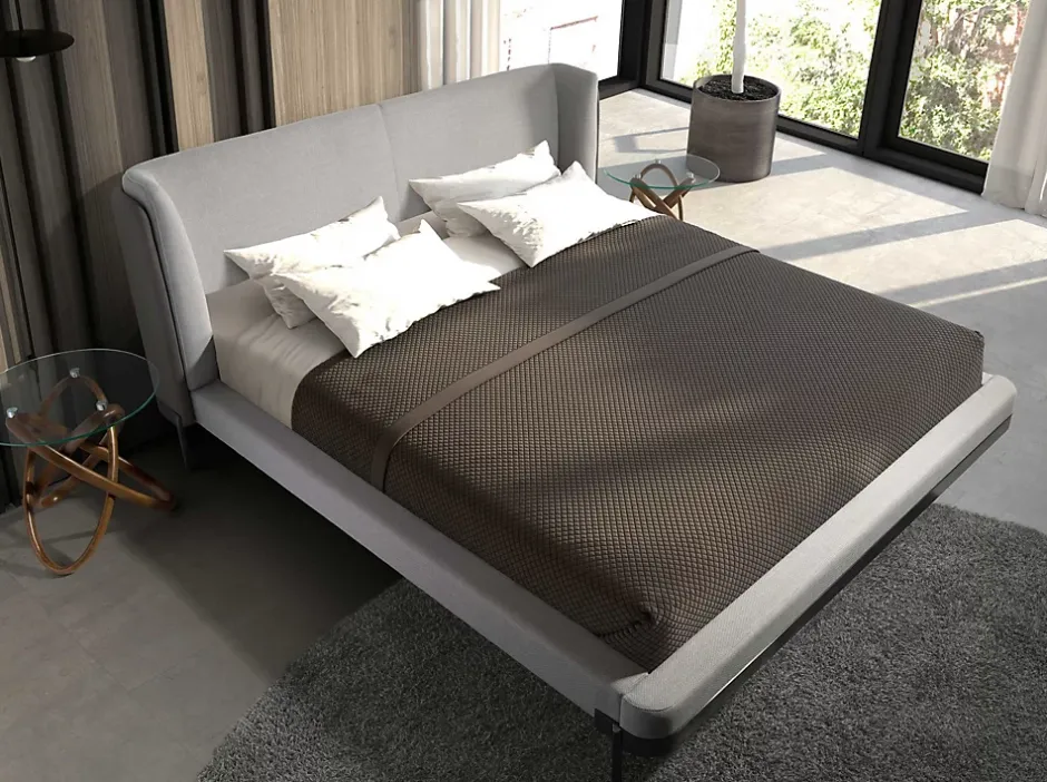 Angel Cerda Lit moderne en tissu gris clair et similicuir noir pour chambre élégante Hot