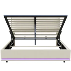 Fortuna lai Lit Moderne Rectangulaire 160x200 Cm Avec Sommier à Lattes, Rembourré, USB Et Type-c, Coffre, Beige