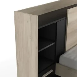 Vente-unique Lit modulable 90 x 190/200 cm avec rangements - Noir et naturel - MARTELO Hot