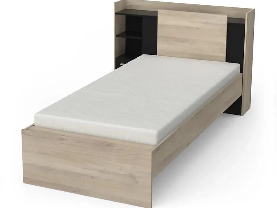 Vente-unique Lit modulable 90 x 190/200 cm avec rangements - Noir et naturel - MARTELO Hot