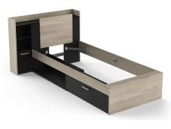 Vente-unique Lit modulable 90 x 190/200 cm avec rangements - Noir et naturel - MARTELO Hot