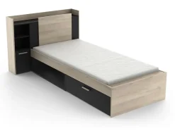 Vente-unique Lit modulable 90 x 190/200 cm avec rangements - Noir et naturel - MARTELO Hot