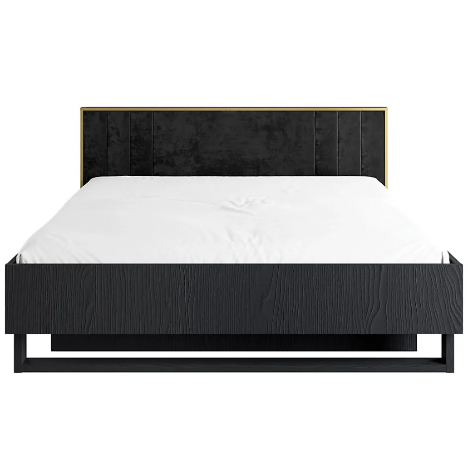 Meublorama Lit MONDO 180x200 cm Noir structuré et doré Pieds métal design Sans sommier Hot
