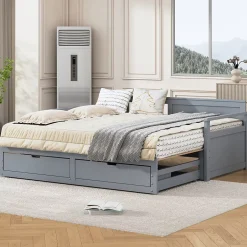 Redom Lit multifonction deux en un quatre vingt dix cent quatre vingt par cent quatre vingt dix pin avec tiroirs lit extensible gris Outlet