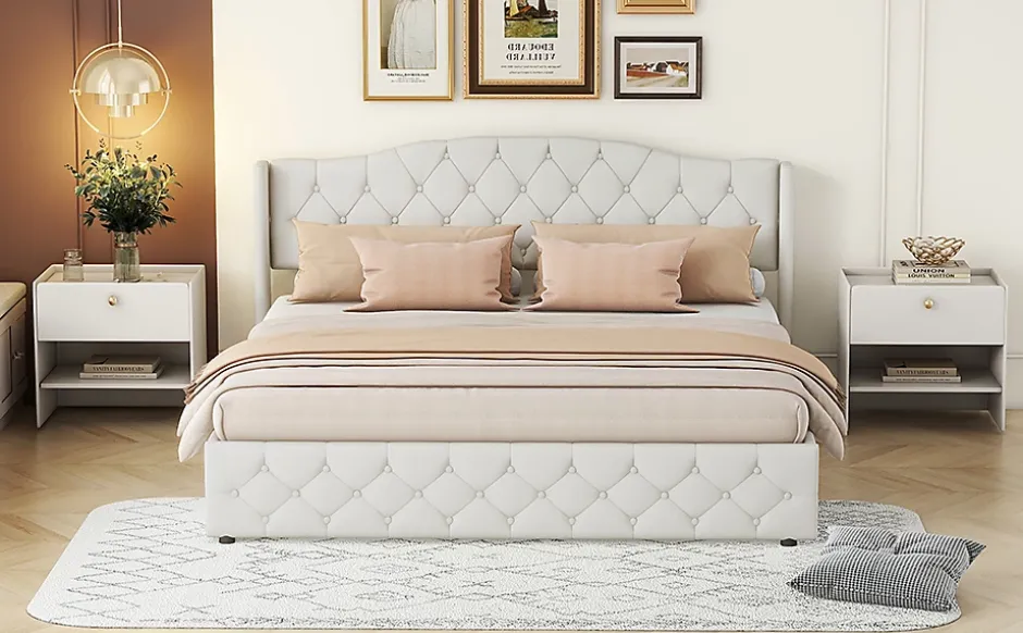 Fortuna lai Lit multifonction 180x200cm avec stockage hydraulique, Beige Outlet