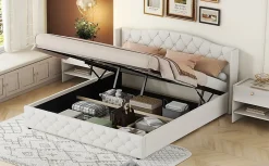 Fortuna lai Lit multifonction 180x200cm avec stockage hydraulique, Beige Outlet