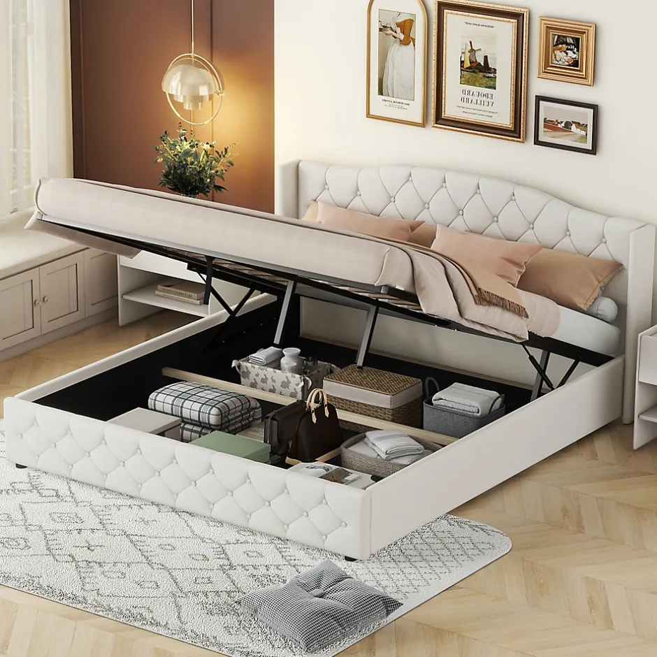 Fortuna lai Lit multifonction 180x200cm avec stockage hydraulique, Beige Outlet