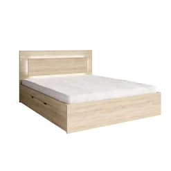 Meublorama Lit NOFI 180 x 200 cm avec sommier et 2 tiroirs de rangement - coloris chene sonoma New