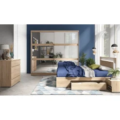 Meublorama Lit NOFI 180 x 200 cm avec sommier et 2 tiroirs de rangement - coloris chene sonoma New