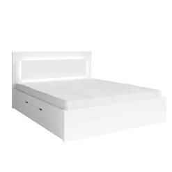 Meublorama Lit NOFI 160 x 200 cm avec sommier et 2 tiroirs de rangement - blanc