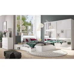 Meublorama Lit NOFI 160 x 200 cm avec sommier et 2 tiroirs de rangement - blanc