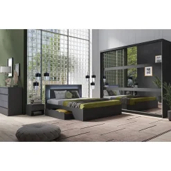 Meublorama Lit NOFI avec sommier 160 x 200 cm avec 2 tiroirs de rangement - gris graphite