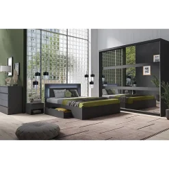 Meublorama Lit NOFI avec sommier 180 x 200 cm avec 2 tiroirs de rangement - gris graphite New