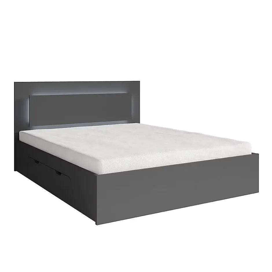 Meublorama Lit NOFI avec sommier 180 x 200 cm avec 2 tiroirs de rangement - gris graphite New