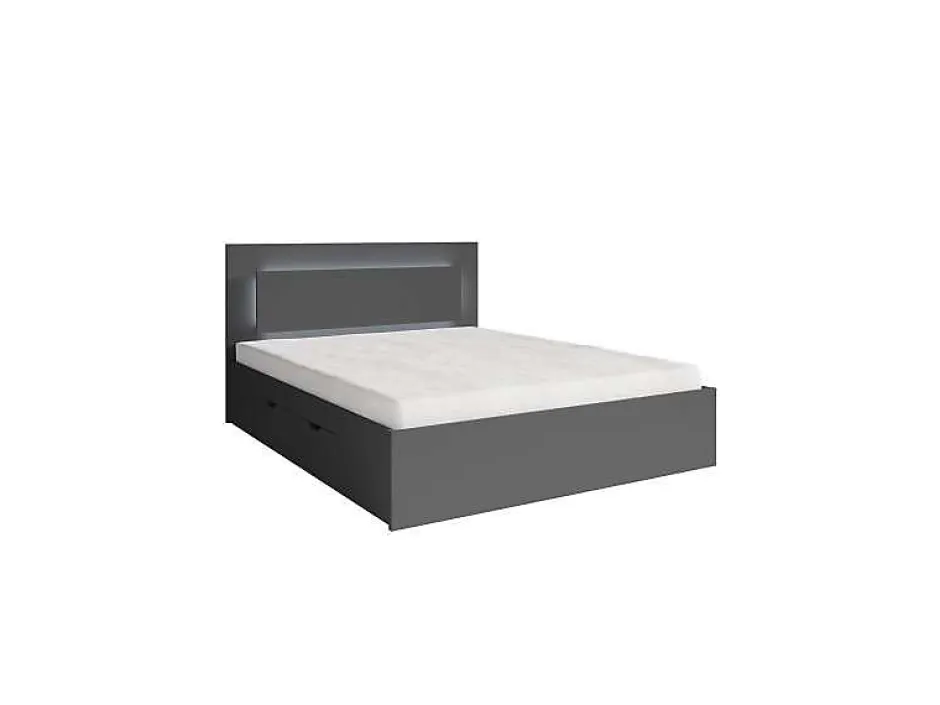 Meublorama Lit NOFI avec sommier 180 x 200 cm avec 2 tiroirs de rangement - gris graphite New