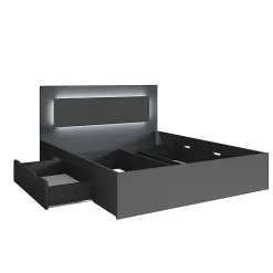 Meublorama Lit NOFI avec sommier 180 x 200 cm avec 2 tiroirs de rangement - gris graphite New